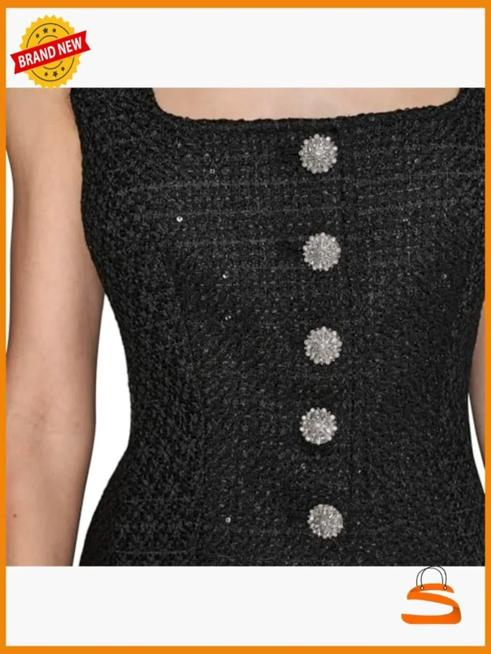 Sleeveless Tweed Peplum Vest with Decorative Buttons